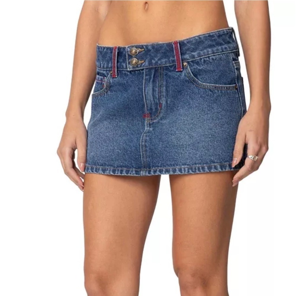 Edikted Blue Denim Low Rise Micro Mini Skirt‎ Size M Y2K